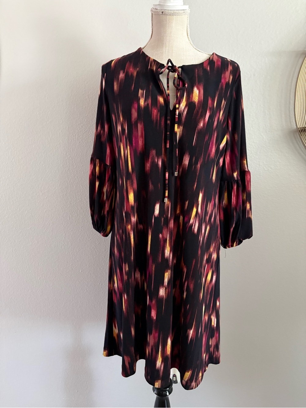 Harper Black Dress with Pink & Gold Brushstroke Pattern